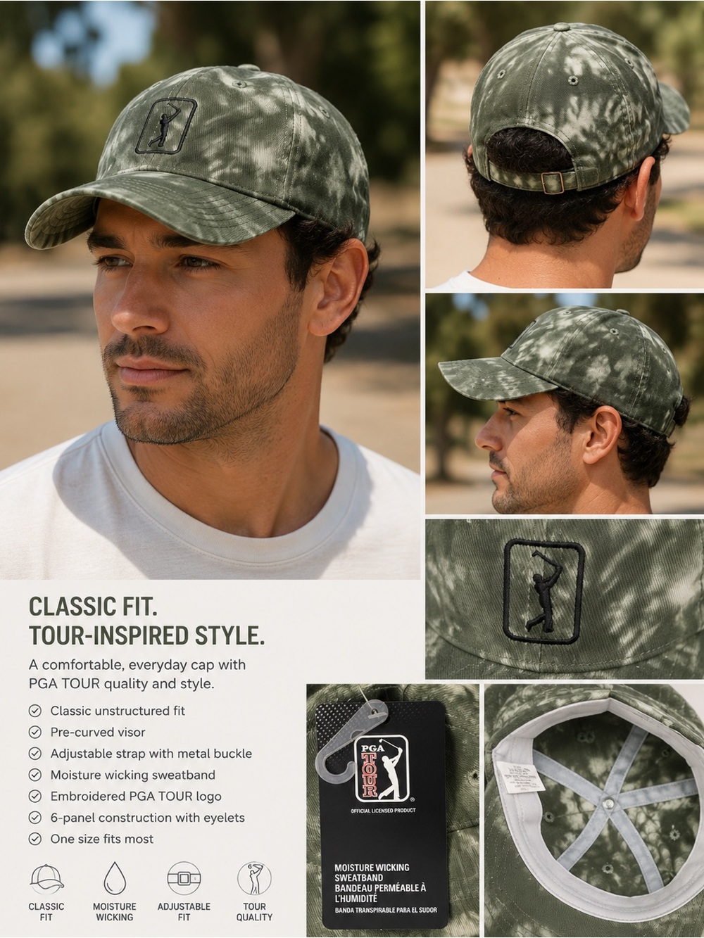 PGA TOUR Olive Tie-Dye Baseball Hat with Black Logo